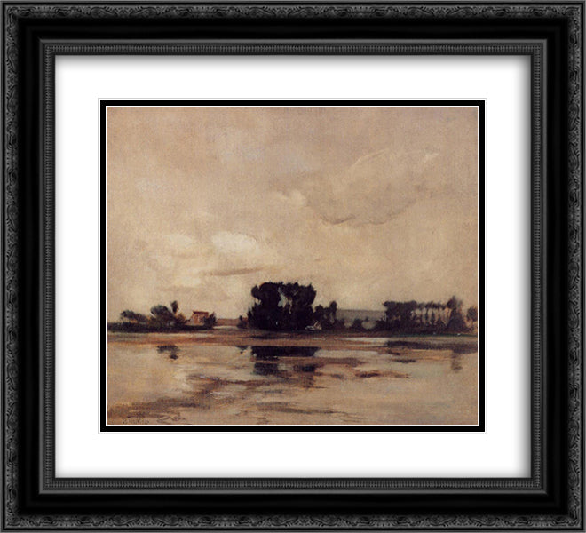 Etang (also known as The Pond) 22x20 Black Ornate Wood Framed Art Print Poster with Double Matting by Twachtman, John Henry