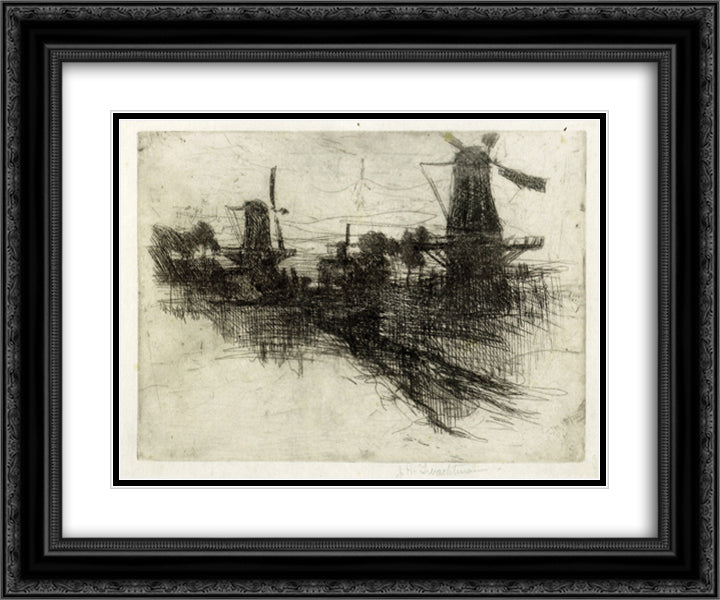 Evening 24x20 Black Ornate Wood Framed Art Print Poster with Double Matting by Twachtman, John Henry