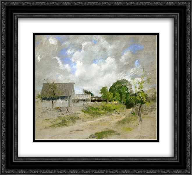 Farm Scene 22x20 Black Ornate Wood Framed Art Print Poster with Double Matting by Twachtman, John Henry
