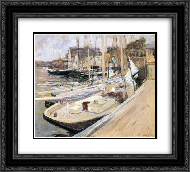 Fishing Boats at Gloucester 22x20 Black Ornate Wood Framed Art Print Poster with Double Matting by Twachtman, John Henry