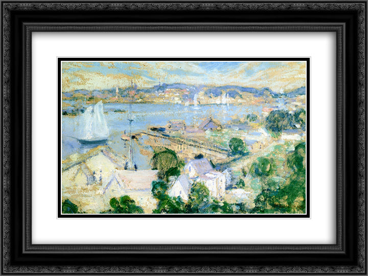 Gloucester Harbor 24x18 Black Ornate Wood Framed Art Print Poster with Double Matting by Twachtman, John Henry