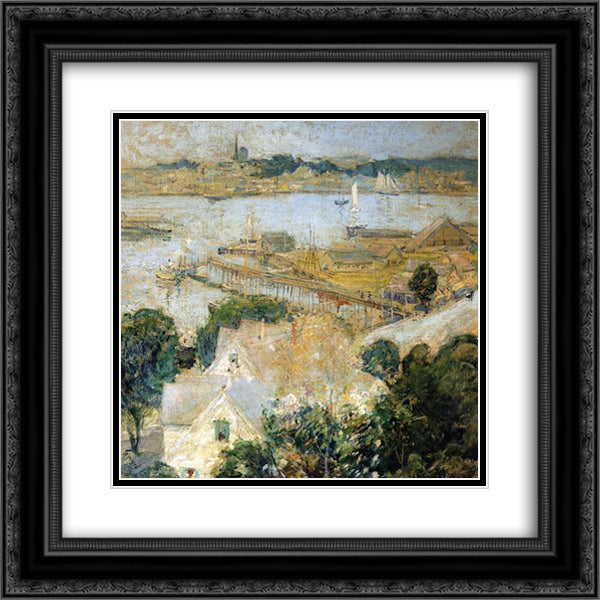 Gloucester Harbor 20x20 Black Ornate Wood Framed Art Print Poster with Double Matting by Twachtman, John Henry