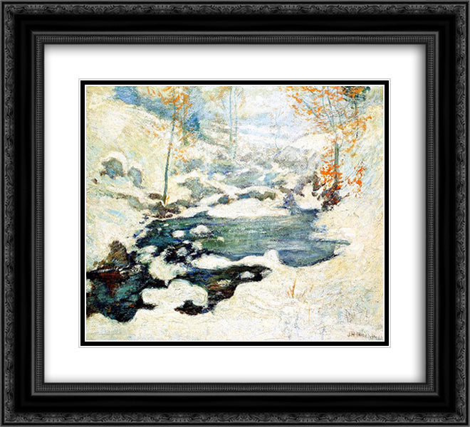 Icebound 22x20 Black Ornate Wood Framed Art Print Poster with Double Matting by Twachtman, John Henry