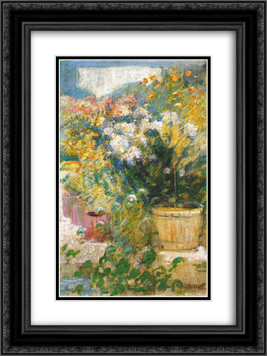 In the Greenhouse 18x24 Black Ornate Wood Framed Art Print Poster with Double Matting by Twachtman, John Henry