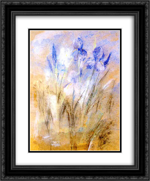 Irises 20x24 Black Ornate Wood Framed Art Print Poster with Double Matting by Twachtman, John Henry
