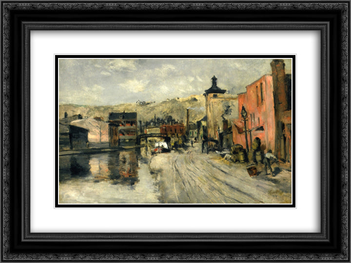 Miami Canal, Cincinnati 24x18 Black Ornate Wood Framed Art Print Poster with Double Matting by Twachtman, John Henry