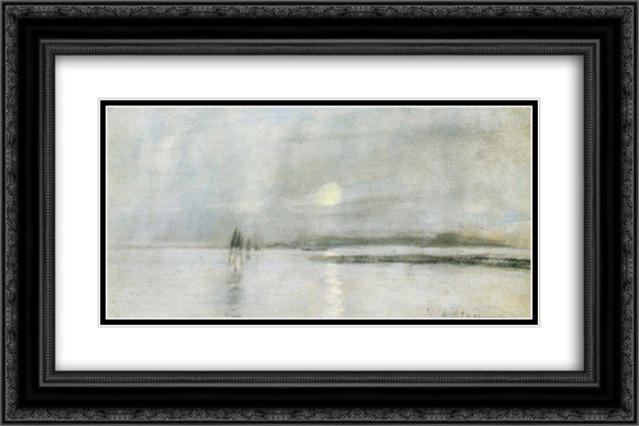 Moonlight, Flanders 24x16 Black Ornate Wood Framed Art Print Poster with Double Matting by Twachtman, John Henry