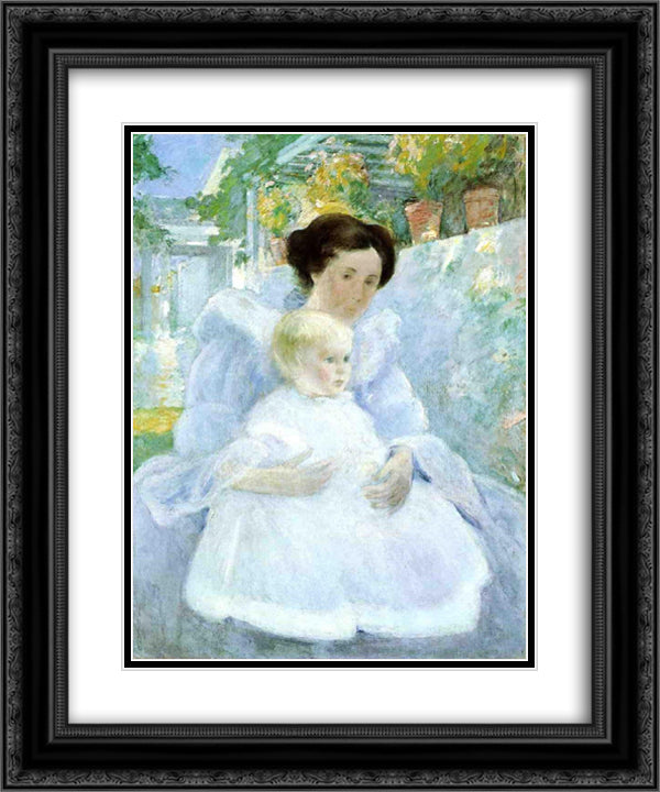 Mother and Child 20x24 Black Ornate Wood Framed Art Print Poster with Double Matting by Twachtman, John Henry