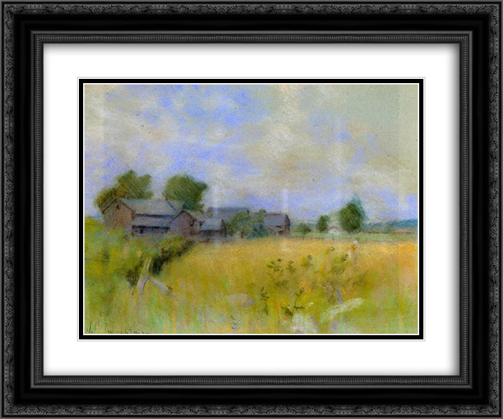 Pasture with Barns, Cos Cob 24x20 Black Ornate Wood Framed Art Print Poster with Double Matting by Twachtman, John Henry