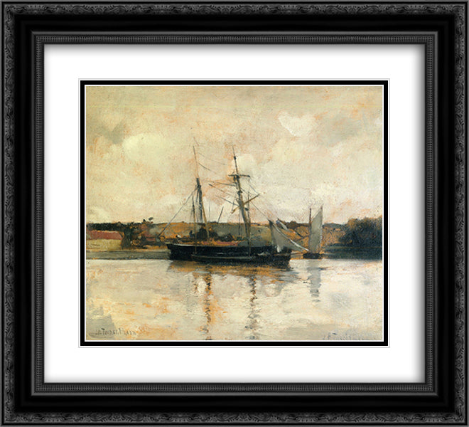 Sailing Boats, Dieppe Harbor 22x20 Black Ornate Wood Framed Art Print Poster with Double Matting by Twachtman, John Henry