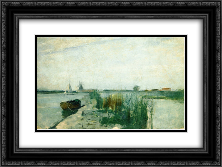 Scene along a Dutch River 24x18 Black Ornate Wood Framed Art Print Poster with Double Matting by Twachtman, John Henry