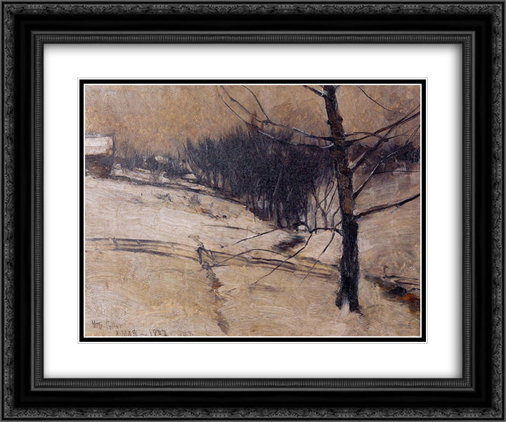 Snow Scene 24x20 Black Ornate Wood Framed Art Print Poster with Double Matting by Twachtman, John Henry