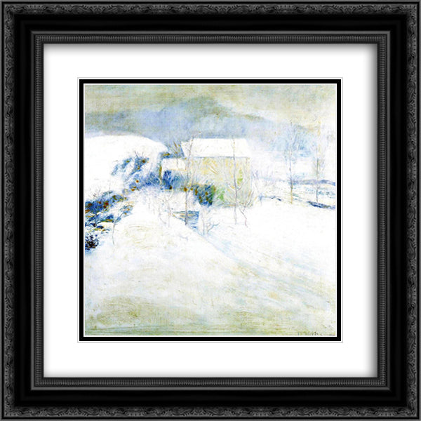 Snow Scene at Utica 20x20 Black Ornate Wood Framed Art Print Poster with Double Matting by Twachtman, John Henry