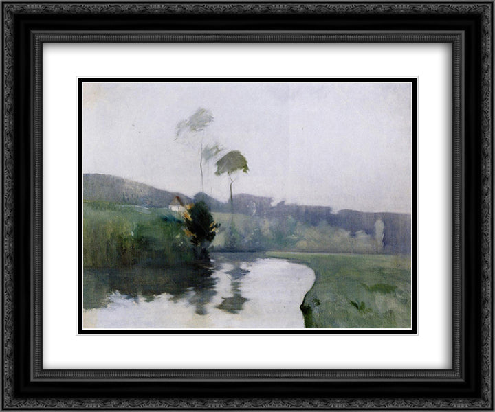 Springtime 24x20 Black Ornate Wood Framed Art Print Poster with Double Matting by Twachtman, John Henry
