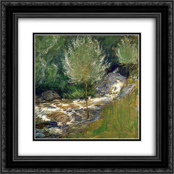 The Brook, Greenwich, Connecticut (aka Horseneck Falls, Greenwich, Connecticut) 20x20 Black Ornate Wood Framed Art Print Poster with Double Matting by Twachtman, John Henry