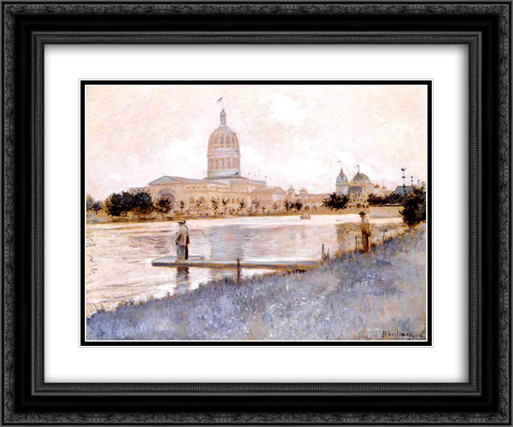 The Chicago World's Fair, Illinois Building 24x20 Black Ornate Wood Framed Art Print Poster with Double Matting by Twachtman, John Henry