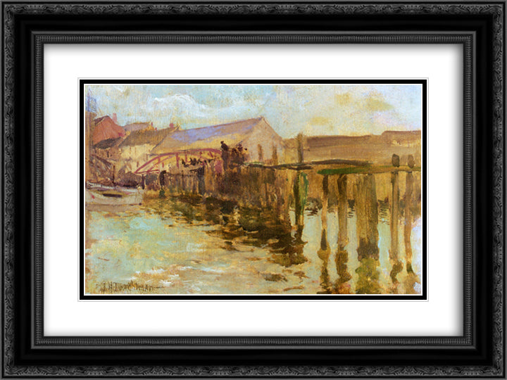The Landing, Newport 24x18 Black Ornate Wood Framed Art Print Poster with Double Matting by Twachtman, John Henry