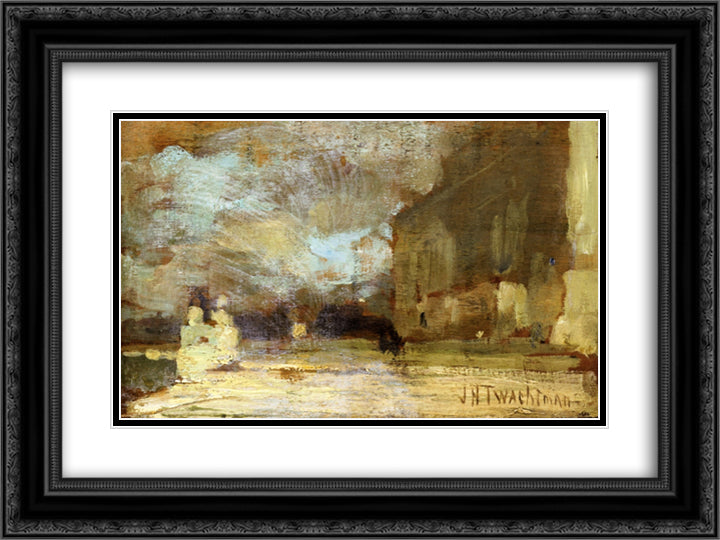 The Quai, Venice 24x18 Black Ornate Wood Framed Art Print Poster with Double Matting by Twachtman, John Henry