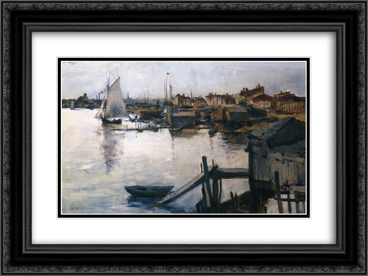 The Shore 24x18 Black Ornate Wood Framed Art Print Poster with Double Matting by Twachtman, John Henry