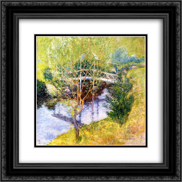 The White Bridge 20x20 Black Ornate Wood Framed Art Print Poster with Double Matting by Twachtman, John Henry
