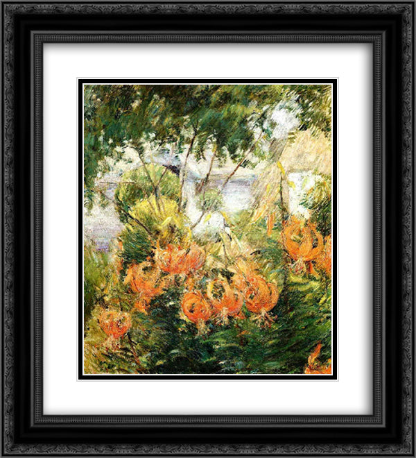 Tiger Lilies 20x22 Black Ornate Wood Framed Art Print Poster with Double Matting by Twachtman, John Henry
