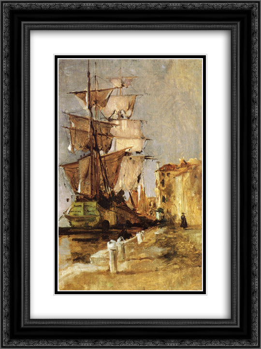 Venetian Sailing Vessel 18x24 Black Ornate Wood Framed Art Print Poster with Double Matting by Twachtman, John Henry