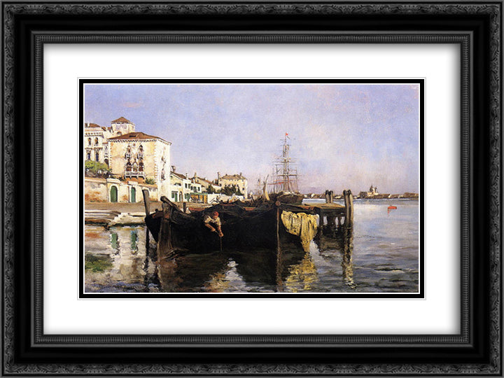 View of Venice 24x18 Black Ornate Wood Framed Art Print Poster with Double Matting by Twachtman, John Henry