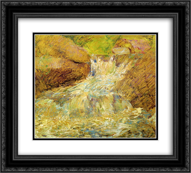 Waterfall, Greenwich 22x20 Black Ornate Wood Framed Art Print Poster with Double Matting by Twachtman, John Henry