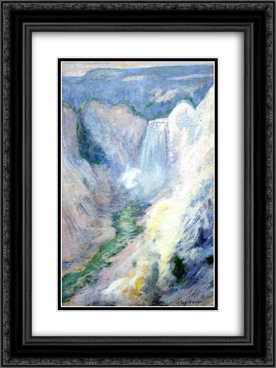 Waterfall in Yellowstone 18x24 Black Ornate Wood Framed Art Print Poster with Double Matting by Twachtman, John Henry