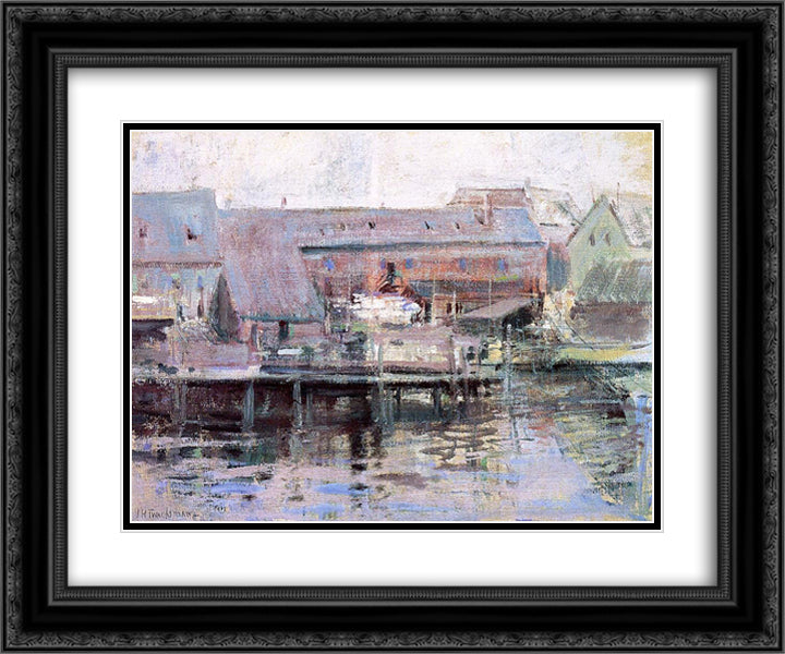 Waterfront Scene Gloucester 24x20 Black Ornate Wood Framed Art Print Poster with Double Matting by Twachtman, John Henry