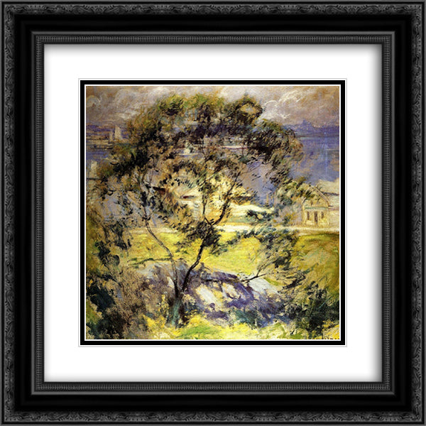 Wild Cherry Tree 20x20 Black Ornate Wood Framed Art Print Poster with Double Matting by Twachtman, John Henry