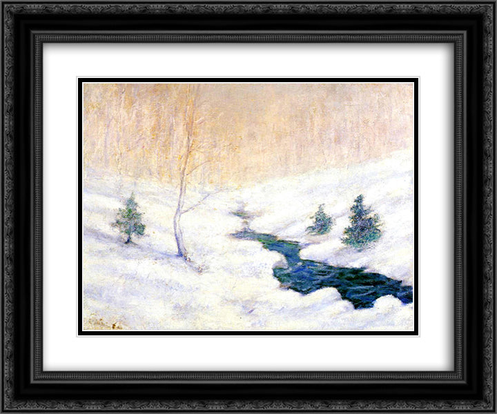 Woodland Stream in a Winter Landscape 24x20 Black Ornate Wood Framed Art Print Poster with Double Matting by Twachtman, John Henry