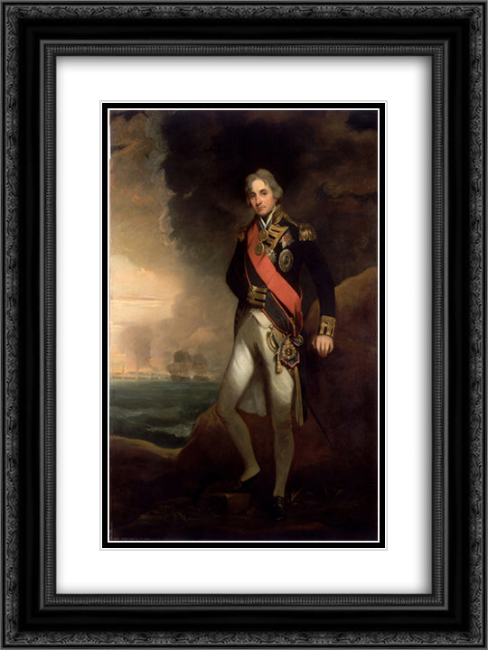 Rear-Admiral Sir Horatio Nelson 18x24 Black Ornate Wood Framed Art Print Poster with Double Matting by Hoppner, John