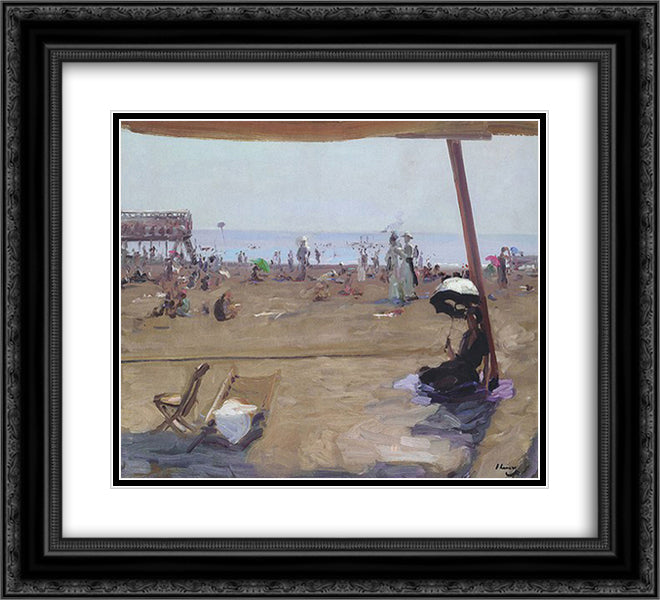 Bathing in the Lido, Venice 22x20 Black Ornate Wood Framed Art Print Poster with Double Matting by Lavery, John