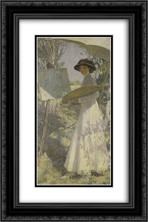 Mrs Lavery sketching 16x24 Black Ornate Wood Framed Art Print Poster with Double Matting by Lavery, John