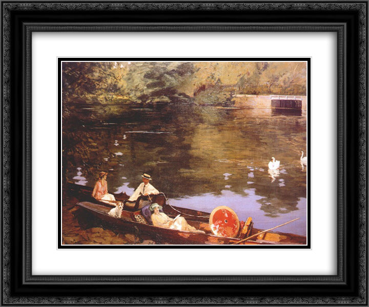 Sutton Courtenay, (Summer on the River or The Wharf) 24x20 Black Ornate Wood Framed Art Print Poster with Double Matting by Lavery, John