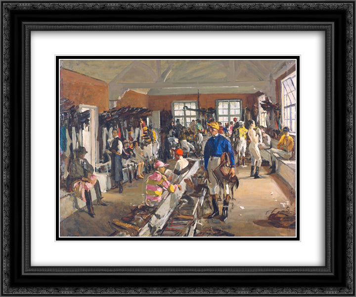 The Jockeys' Dressing Room at Ascot 24x20 Black Ornate Wood Framed Art Print Poster with Double Matting by Lavery, John