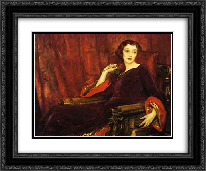The Red Rose 24x20 Black Ornate Wood Framed Art Print Poster with Double Matting by Lavery, John