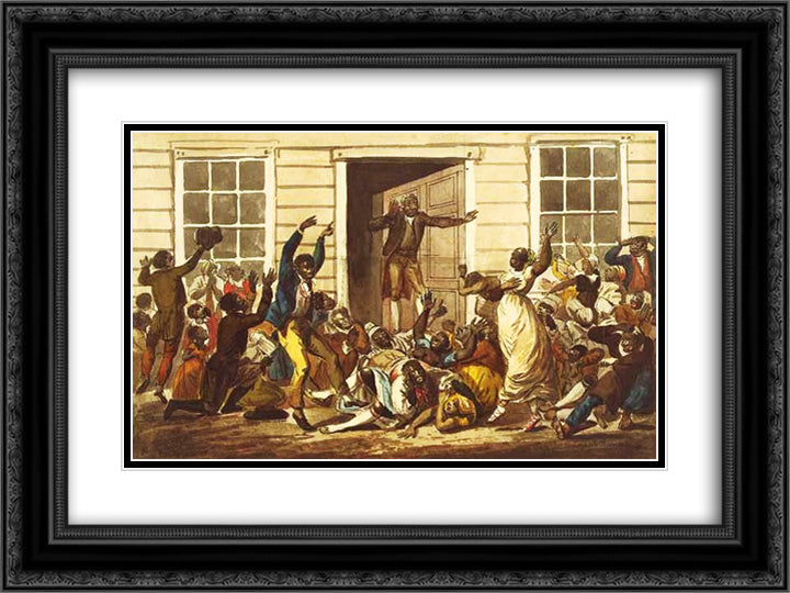 Black People's Prayer Meeting 24x18 Black Ornate Wood Framed Art Print Poster with Double Matting by Krimmel, John Lewis