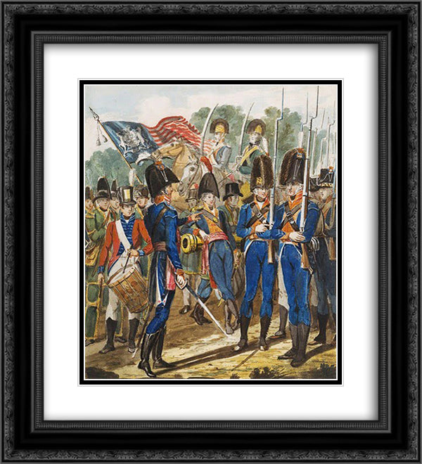 Members of the City Troup and other Philadelphia Soldiery 20x22 Black Ornate Wood Framed Art Print Poster with Double Matting by Krimmel, John Lewis
