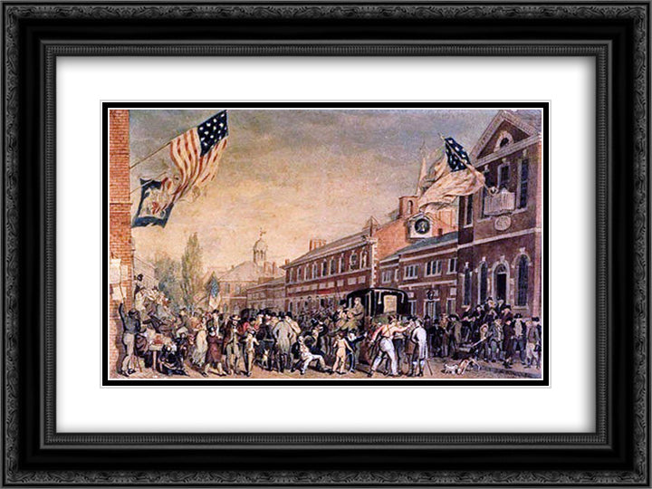 Philadelphia Election Day 24x18 Black Ornate Wood Framed Art Print Poster with Double Matting by Krimmel, John Lewis