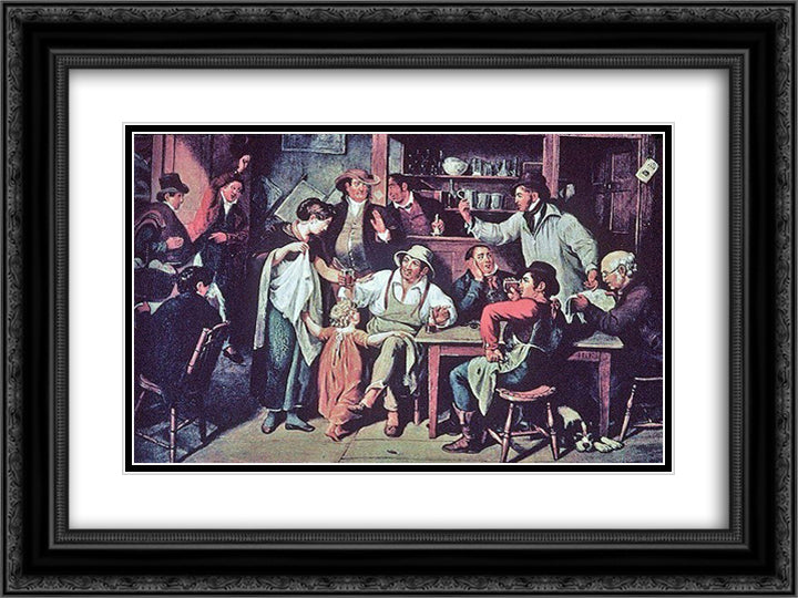 The Village Tavern 24x18 Black Ornate Wood Framed Art Print Poster with Double Matting by Krimmel, John Lewis