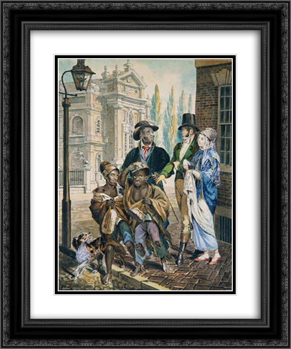 Wordly Folk Questioning Chimney Sweeps and Their Master Before Christ Church in Philadelphia 20x24 Black Ornate Wood Framed Art Print Poster with Double Matting by Krimmel, John Lewis