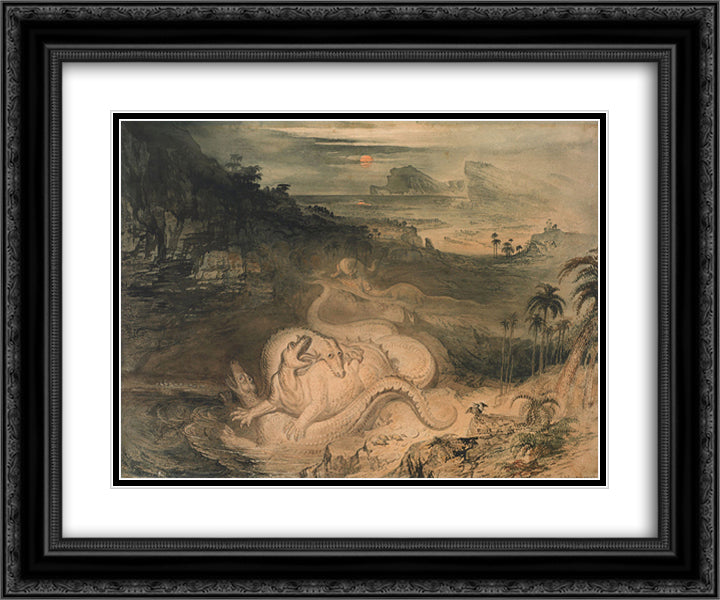 The Country of the Iguanodon 24x20 Black Ornate Wood Framed Art Print Poster with Double Matting by Martin, John
