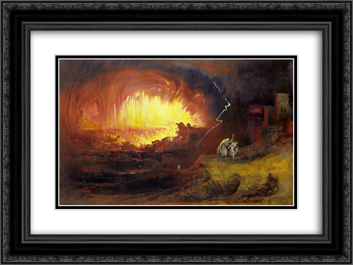The Destruction of Sodom and Gomorrah 24x18 Black Ornate Wood Framed Art Print Poster with Double Matting by Martin, John