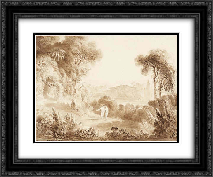 The Garden of Eden 24x20 Black Ornate Wood Framed Art Print Poster with Double Matting by Martin, John