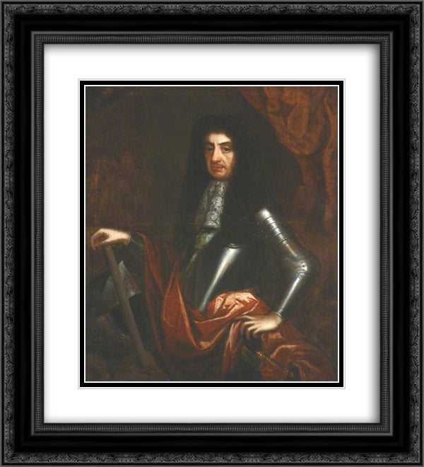 King Charles II 20x22 Black Ornate Wood Framed Art Print Poster with Double Matting by Riley, John