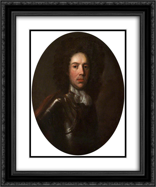 Portrait of a Man in Armour 20x24 Black Ornate Wood Framed Art Print Poster with Double Matting by Riley, John