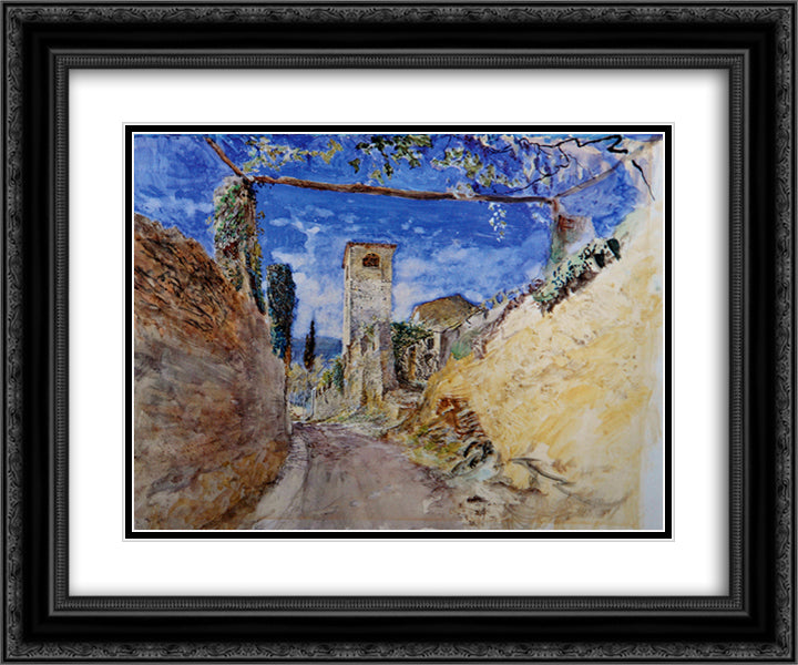 A Vineyard Walk Lucca 24x20 Black Ornate Wood Framed Art Print Poster with Double Matting by Ruskin, John