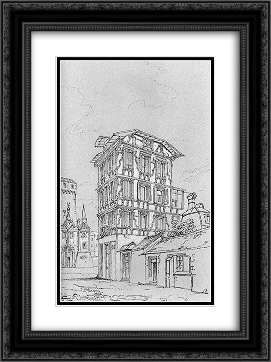 Ancient Maison Lucerne 18x24 Black Ornate Wood Framed Art Print Poster with Double Matting by Ruskin, John